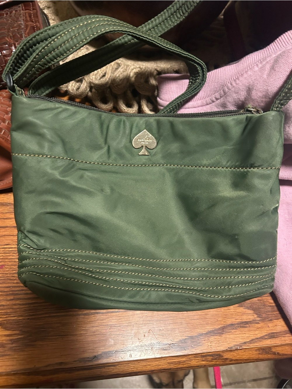 kate spade forest green nylon shoulder bag